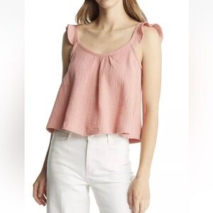 NWT! Marine Layer Jude Flutter Sleeve Tank Top Rosette Pink Basic Size Large